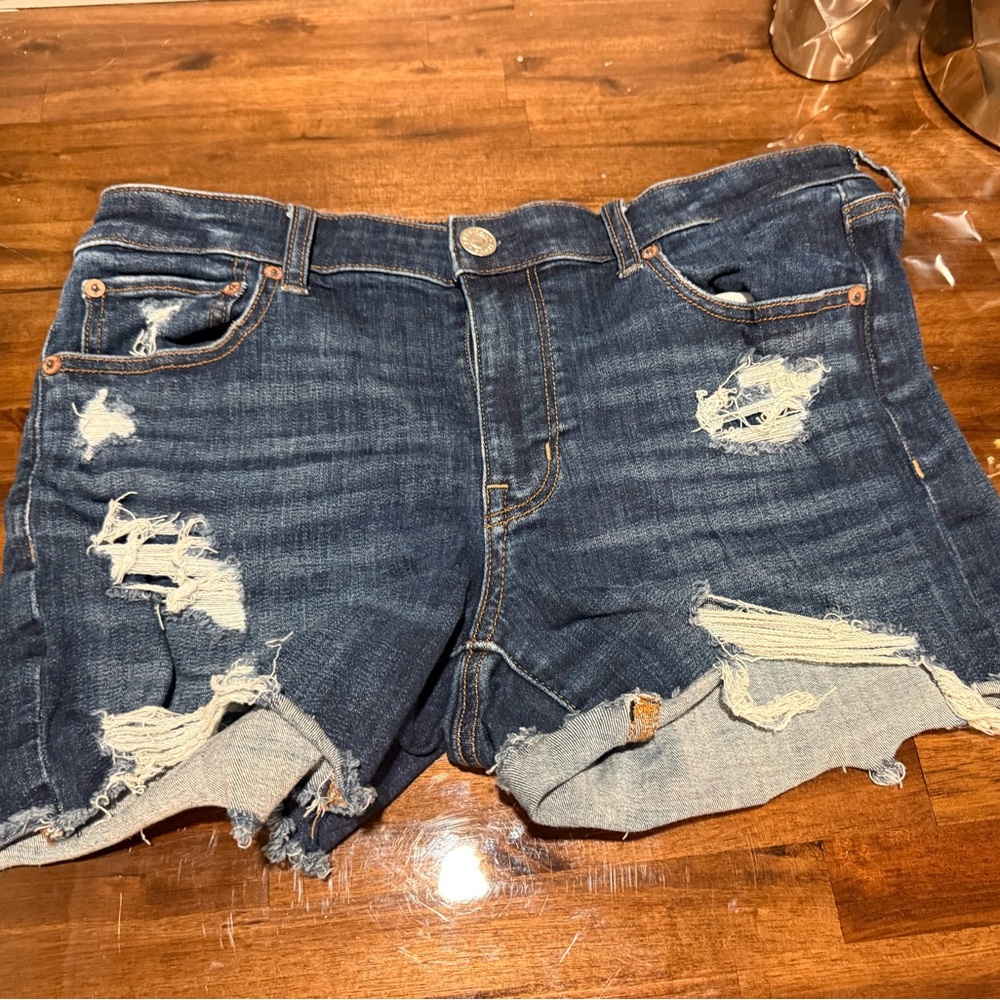 American Eagle Outfitters Dark Blue Distressed Denim Cutoff Shorts